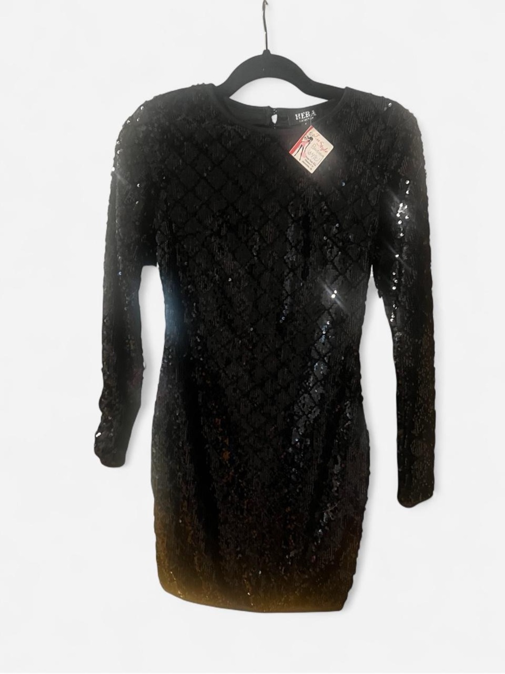 Black Sequin Long-Sleeve Bodycon Mini Dress